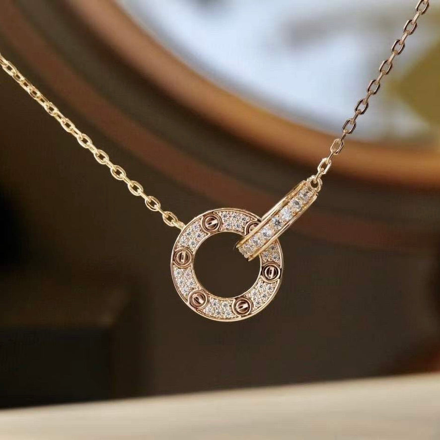 [⭐Renara]LOVE 7.6MM NECKLACE ROSE GOLD AND SILVER  FULL DIAMOND