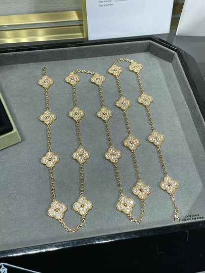 [⭐Renara]CLOVER 20 MOTIFS FULL-DIAMOND NECKLACE