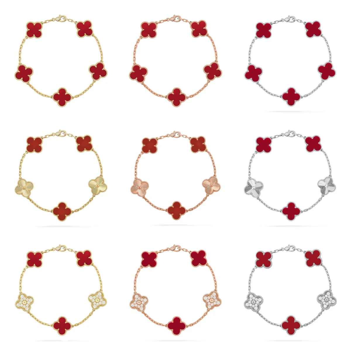 [⭐Renara] CLOVER 5 MOTIF RED CORNELIAN BRACELET COLLECTION