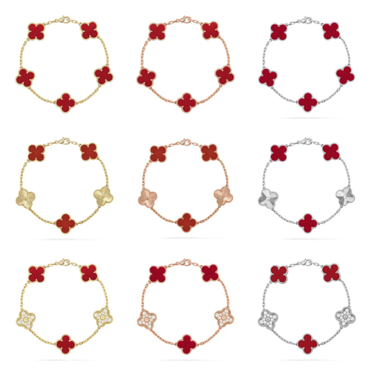 [⭐Renara] CLOVER 5 MOTIF RED CORNELIAN BRACELET COLLECTION