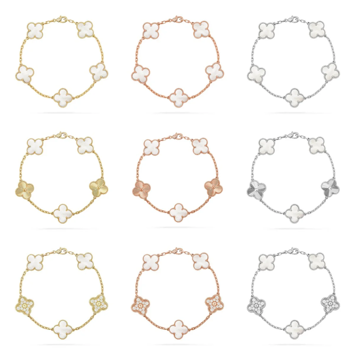 [⭐Renara]CLOVER WHITE PEARL MOP 5 MOTIF BRACELET COLLECTION