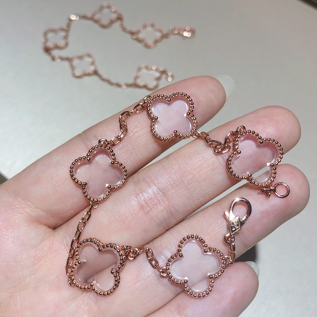 [⭐Renara]CLOVER 5 MOTIF ROCK CRYSTAL BRACELET