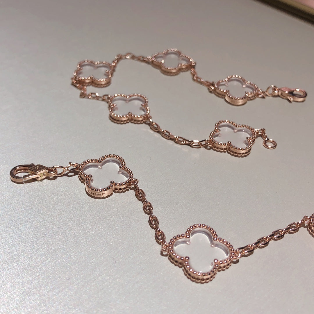 [⭐Renara]CLOVER 5 MOTIF ROCK CRYSTAL BRACELET