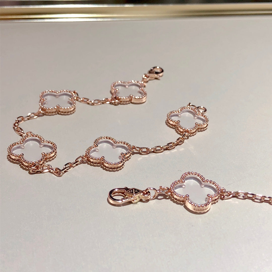 [⭐Renara]CLOVER 5 MOTIF ROCK CRYSTAL BRACELET