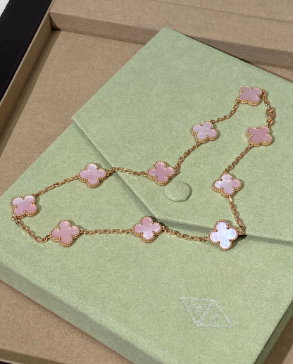 [⭐Renara Jewellery] Pink Necklace with Ten Clover Designs