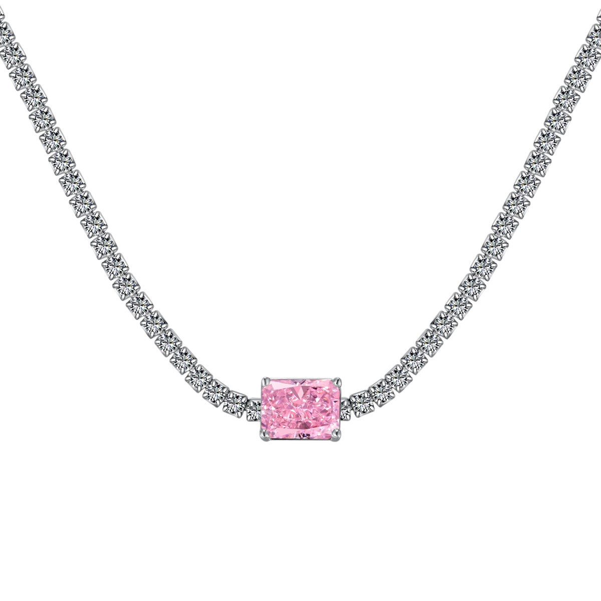 [Lucky Jewelry]2.0 carat Ornate Emerald Cut Necklace