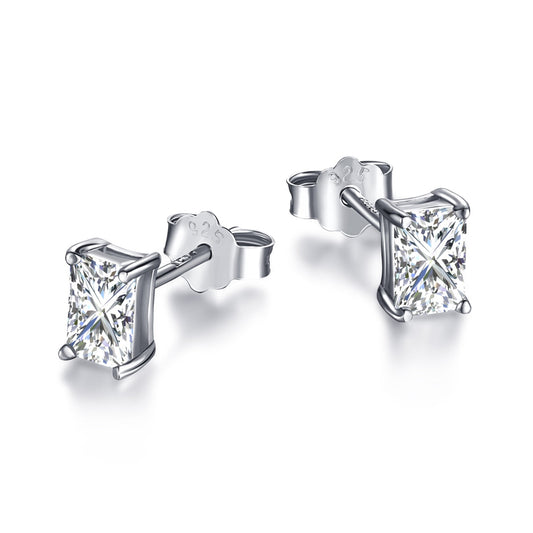 [Lucky Jewelry]Stylish Shiny Rectangular Center Stone Stud Earrings