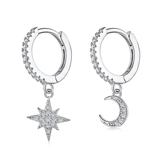 [Lucky Jewelry]Star and Moon Asymmetric Earrings