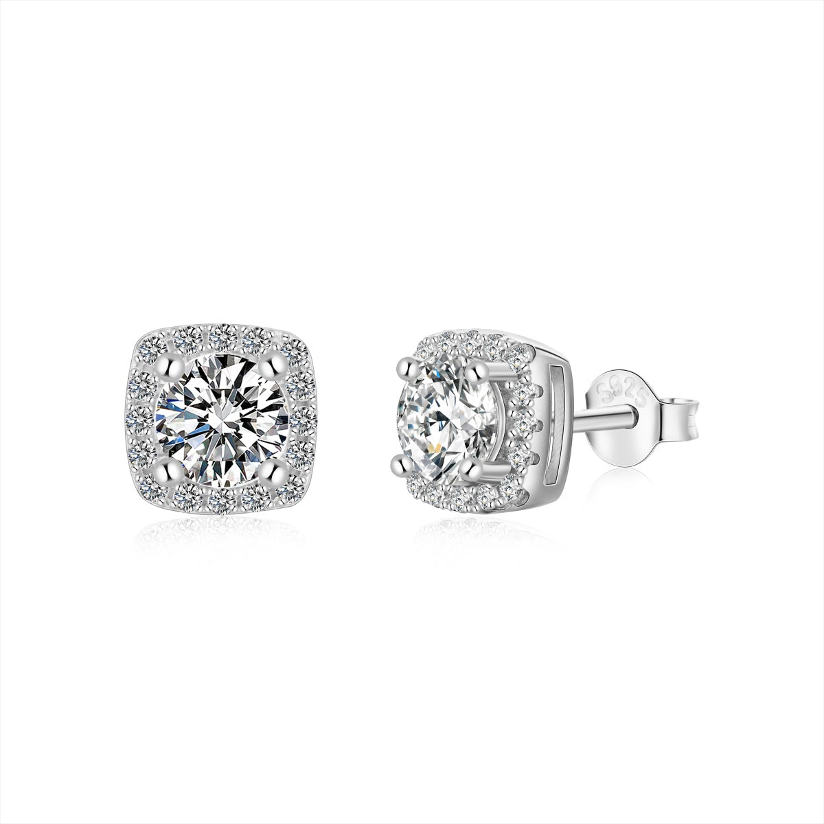 [Lucky Jewelry]Classic Round Center Stone Stud Earrings