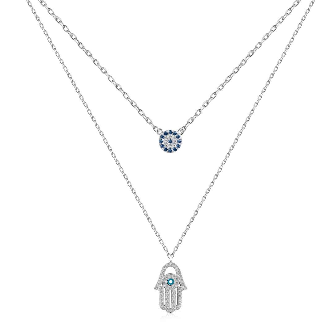[Lucky Jewelry]Demon Eye Hamsa Palm Necklace