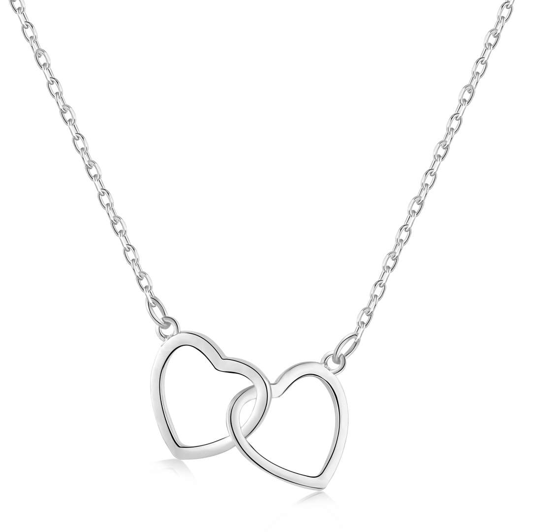 [Lucky Jewelry]Sterling Silver Love Double Ring Necklace