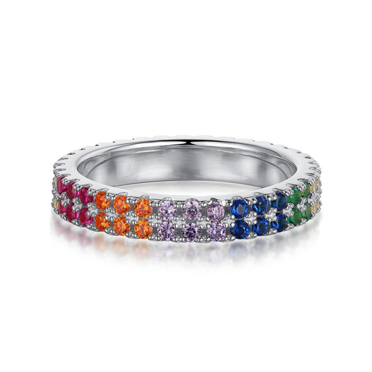 [Lucky Jewelry]Unique Colorful Round Cut Tennis Ring