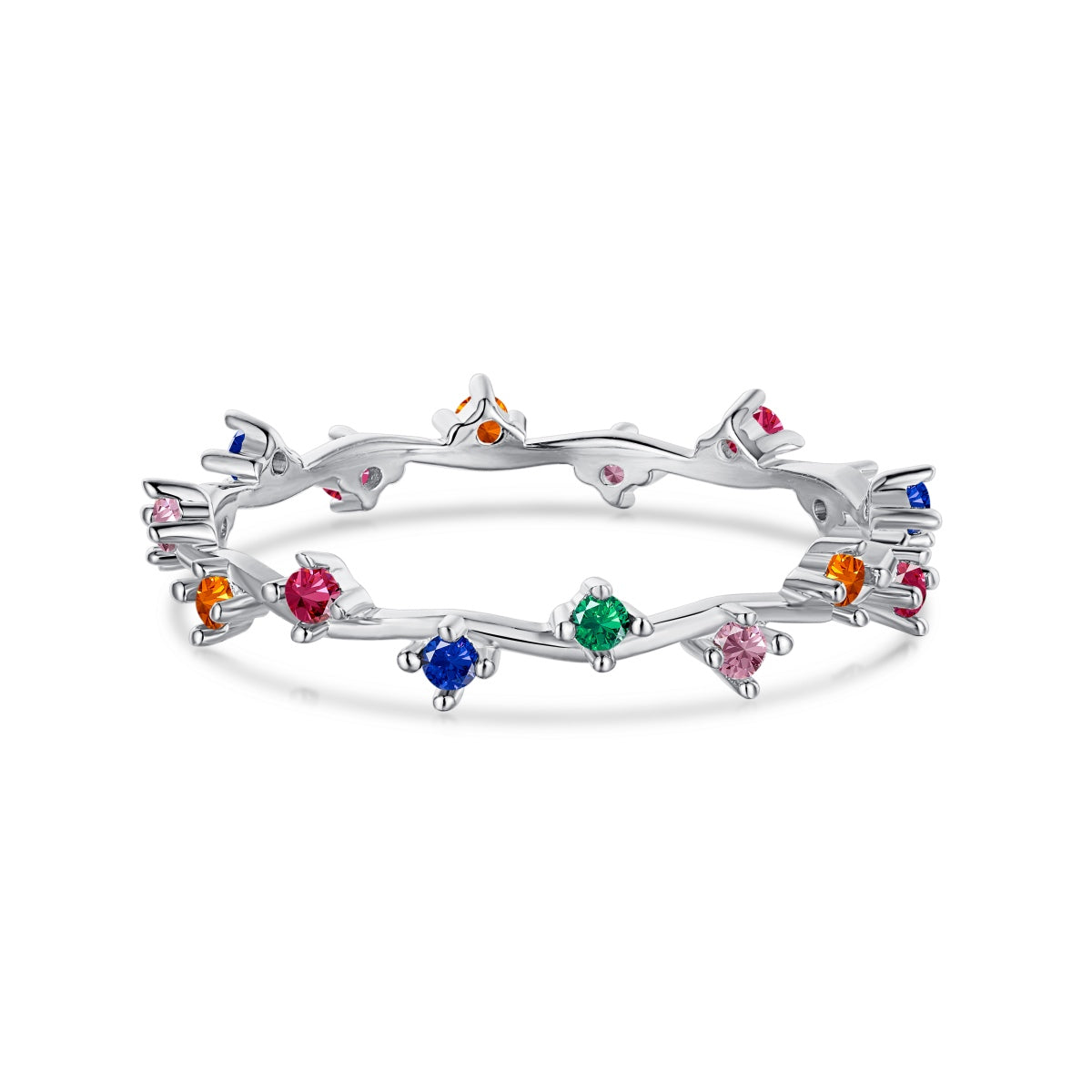 [Lucky Jewelry]Radiant Colorful Round Cut Daily Ring