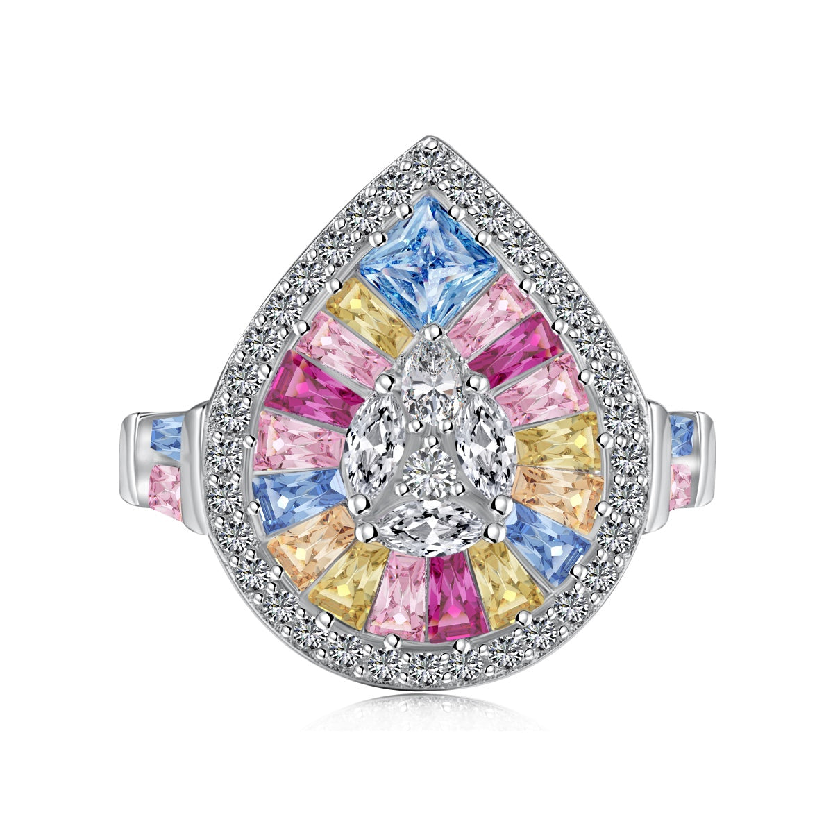 [Lucky Jewelry]Elegant Colorful Water Drop Shape Banquet Ring