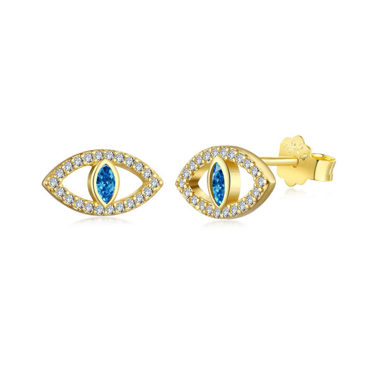 [Lucky Jewelry]Blue Devil Eyes Hollow Stud Earrings