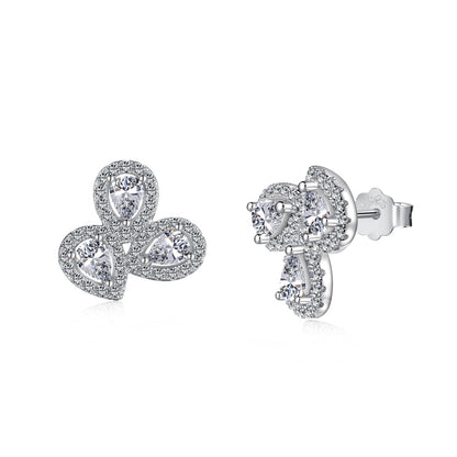 [Lucky Jewelry]Ornate Flower Shape Pear Cut Lover Earrings