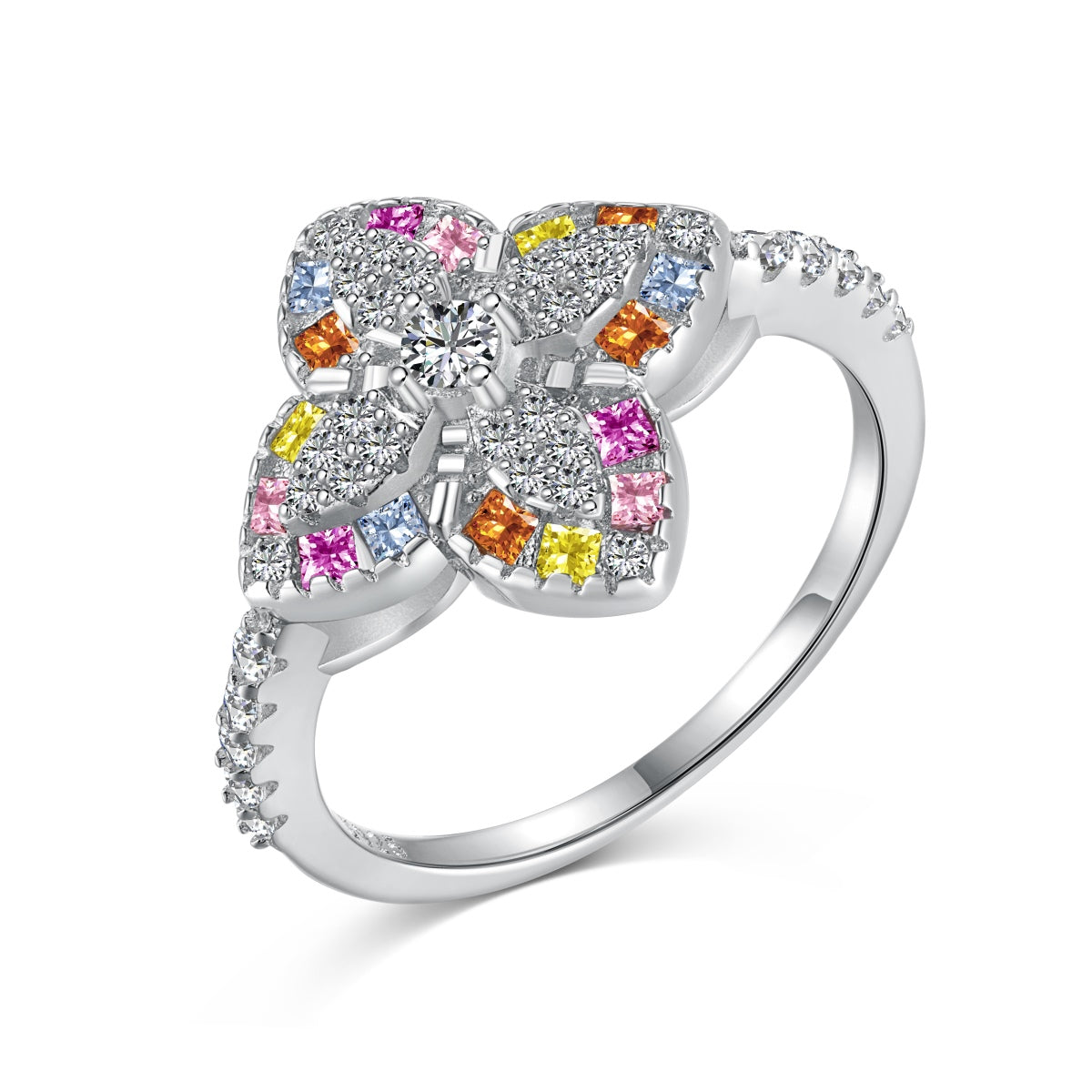 [Lucky Jewelry]Luxurious Colorful Flower Shape Banquet Ring