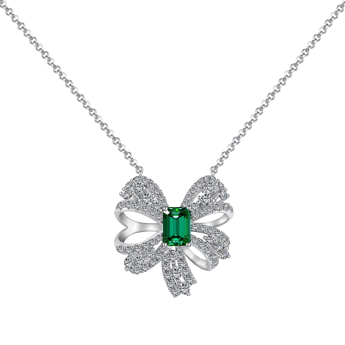 [Lucky Jewelry]Luxurious Flower Shape Emerald Cut Necklace