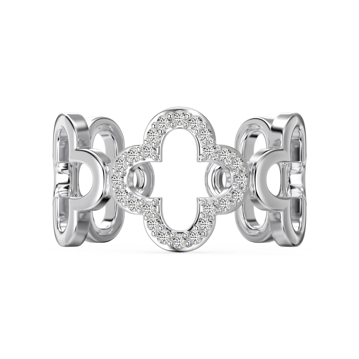 [Lucky Jewelry]Hollow Design Four-Leaf Clover Flower Shape Ring