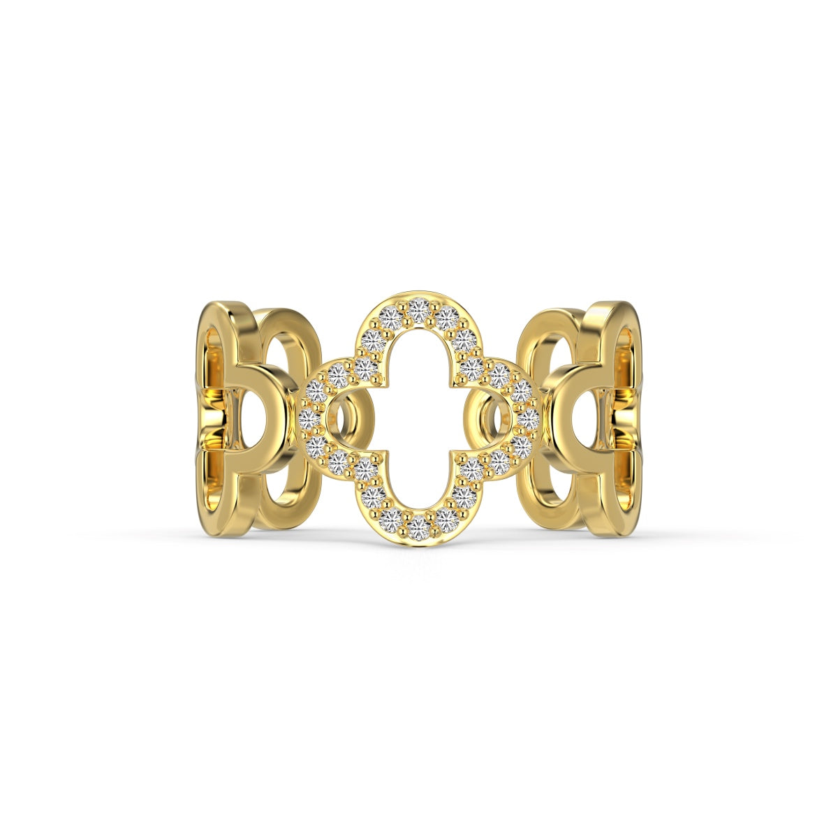 [Lucky Jewelry]Hollow Design Four-Leaf Clover Flower Shape Ring