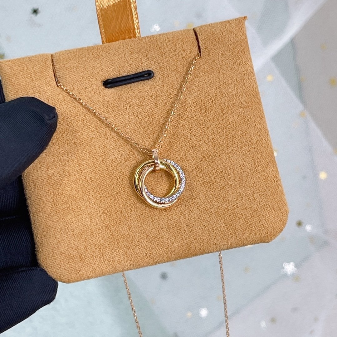 [⭐Renara]TRINITY NECKLACE SILVER GOLD PINK GOLD DIAMONDS