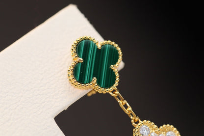 [⭐Renara]CLOVER EARRINGS GOLD MALACHITE DIAMOND 3 MOTIF