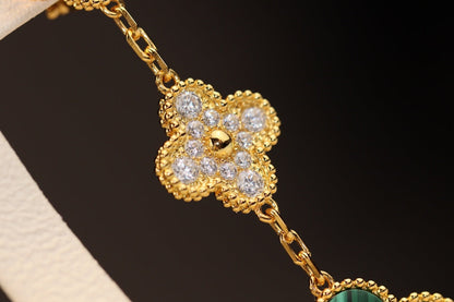 [⭐Renara]CLOVER EARRINGS GOLD MALACHITE DIAMOND 3 MOTIF
