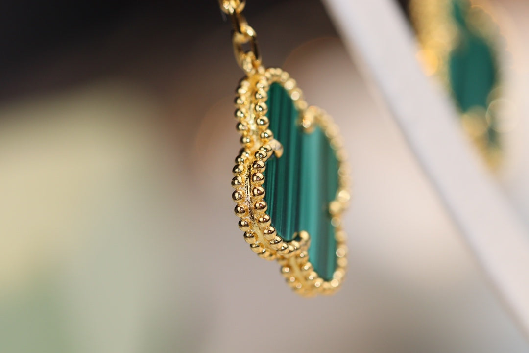 [⭐Renara]CLOVER EARRINGS GOLD MALACHITE DIAMOND 3 MOTIF
