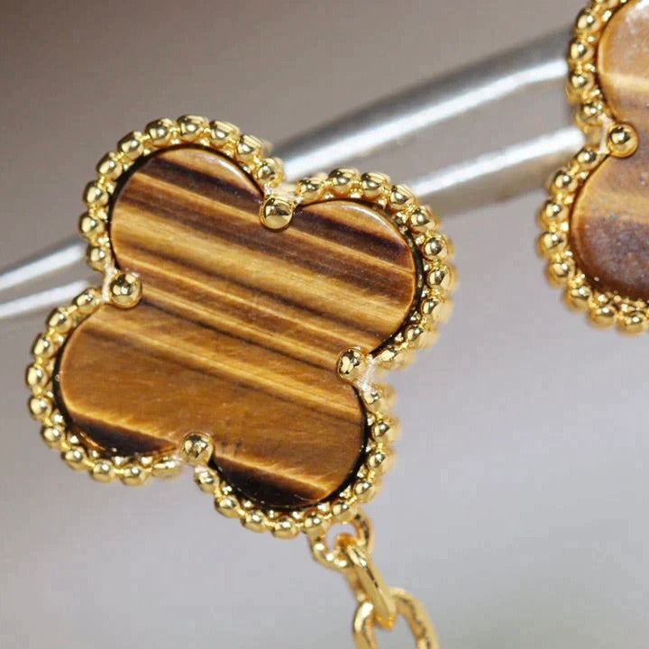[⭐Renara]CLOVER  2 MOTIF  TIGER EYE CARNELIAN EARRINGS