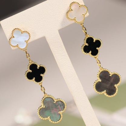 [⭐Renara]CLOVER EARRINGS GOLD ONYX MOP 3 MOTIF