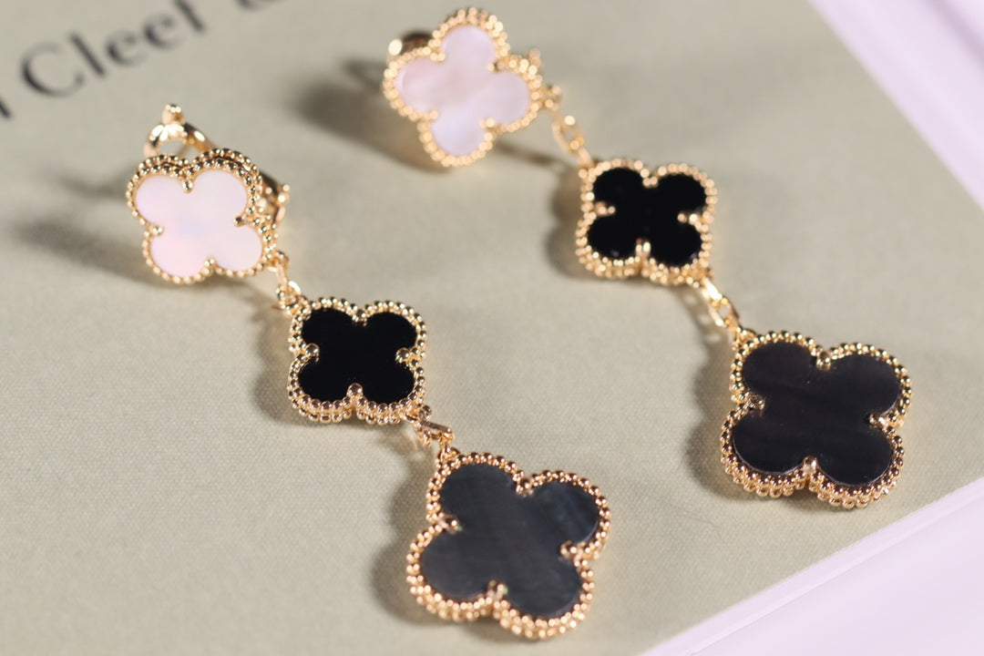[⭐Renara]CLOVER EARRINGS GOLD ONYX MOP 3 MOTIF