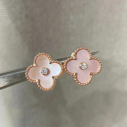 [⭐Renara]CLOVER MEDIUM 1 MOTIFS  PINK MOP DIAMOND EARRINGS