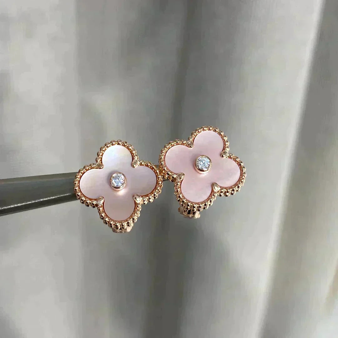 [⭐Renara]CLOVER MEDIUM 1 MOTIFS  PINK MOP DIAMOND EARRINGS