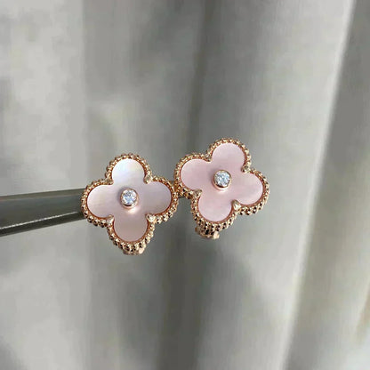 [⭐Renara]CLOVER MEDIUM 1 MOTIFS  PINK MOP DIAMOND EARRINGS