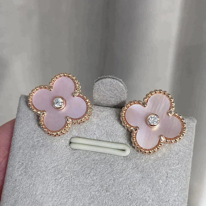 [⭐Renara]CLOVER MEDIUM 1 MOTIFS  PINK MOP DIAMOND EARRINGS