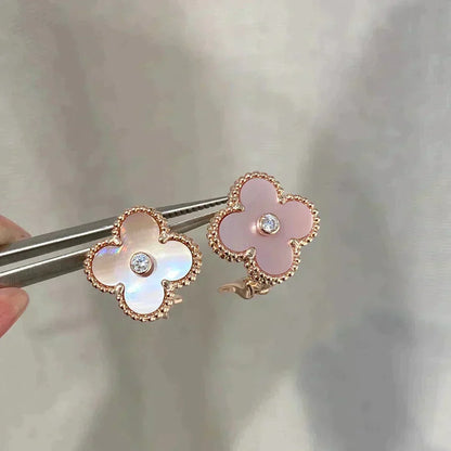 [⭐Renara]CLOVER MEDIUM 1 MOTIFS  PINK MOP DIAMOND EARRINGS