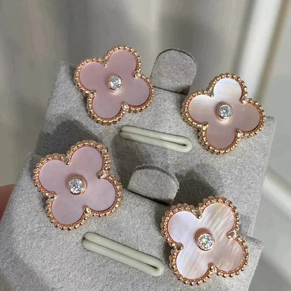 [⭐Renara]CLOVER MEDIUM 1 MOTIFS  PINK MOP DIAMOND EARRINGS