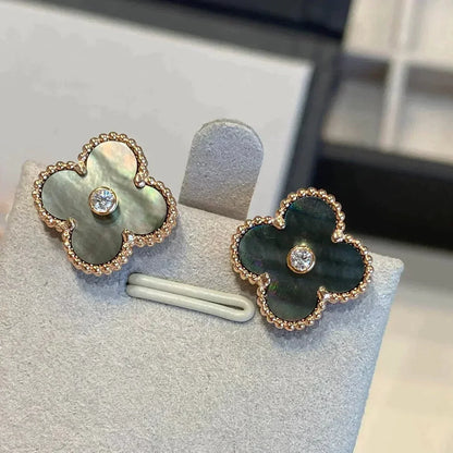 [⭐Renara]CLOVER MEDIUM 1 MOTIFS GRAY MOP  DIAMOND EARRINGS