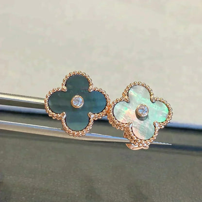 [⭐Renara]CLOVER MEDIUM 1 MOTIFS GRAY MOP  DIAMOND EARRINGS