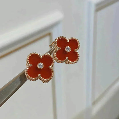 [⭐Renara]CLOVER MEDIUM 1 MOTIFS CARNELIAN  DIAMOND earrings