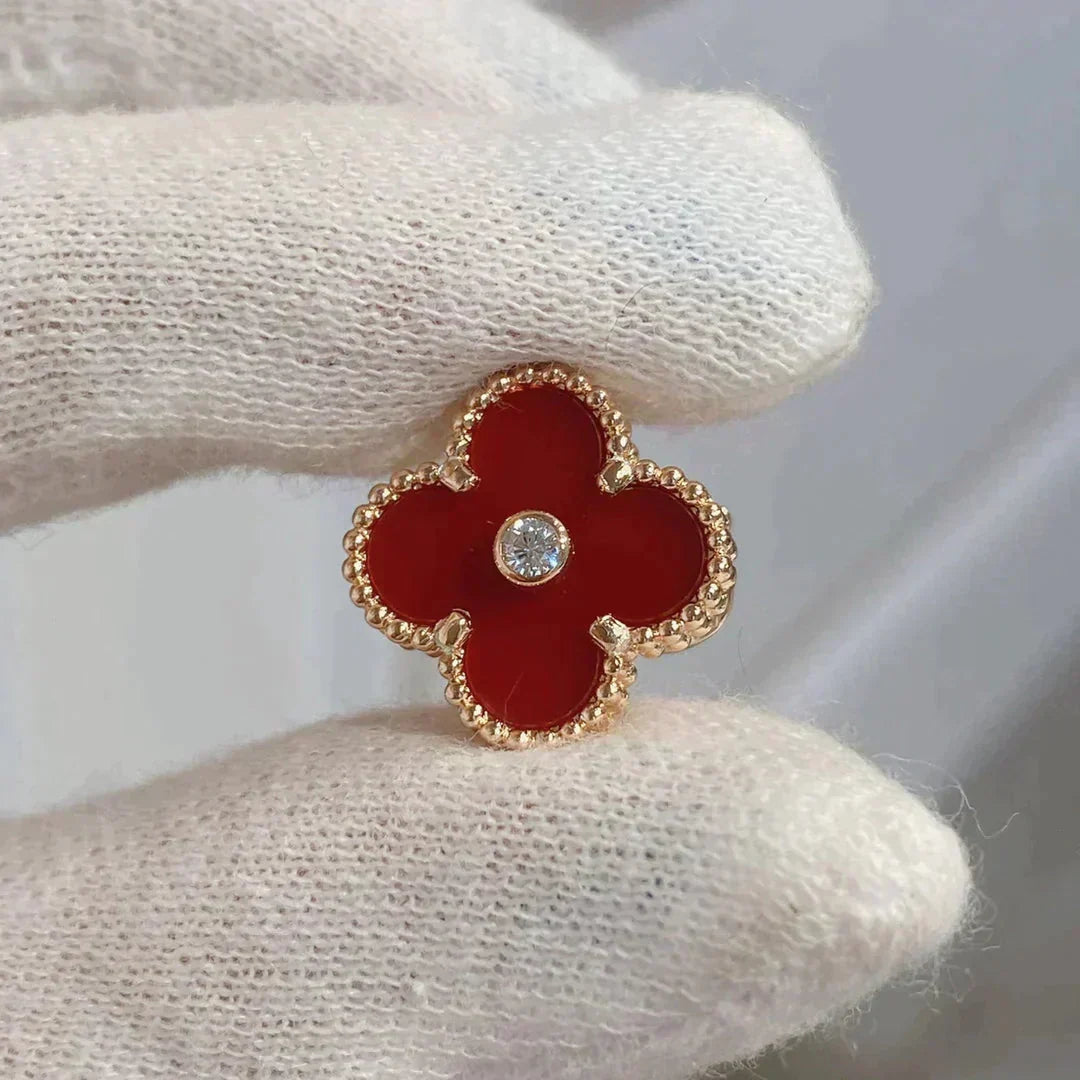 [⭐Renara]CLOVER MEDIUM 1 MOTIFS CARNELIAN  DIAMOND earrings
