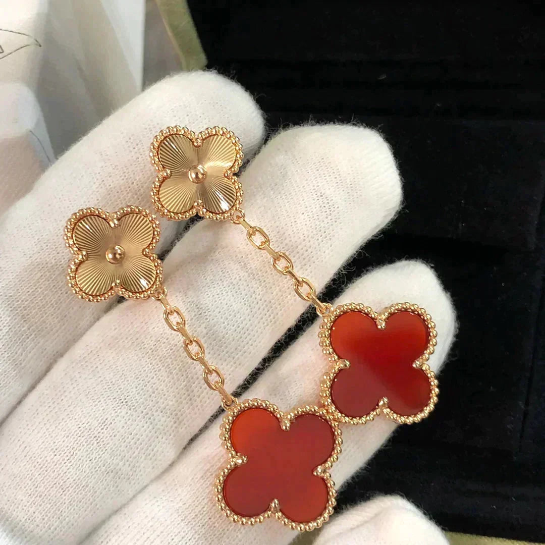 [⭐Renara]CLOVER 2 MOTIF  LASER CARNELIAN EARRINGS