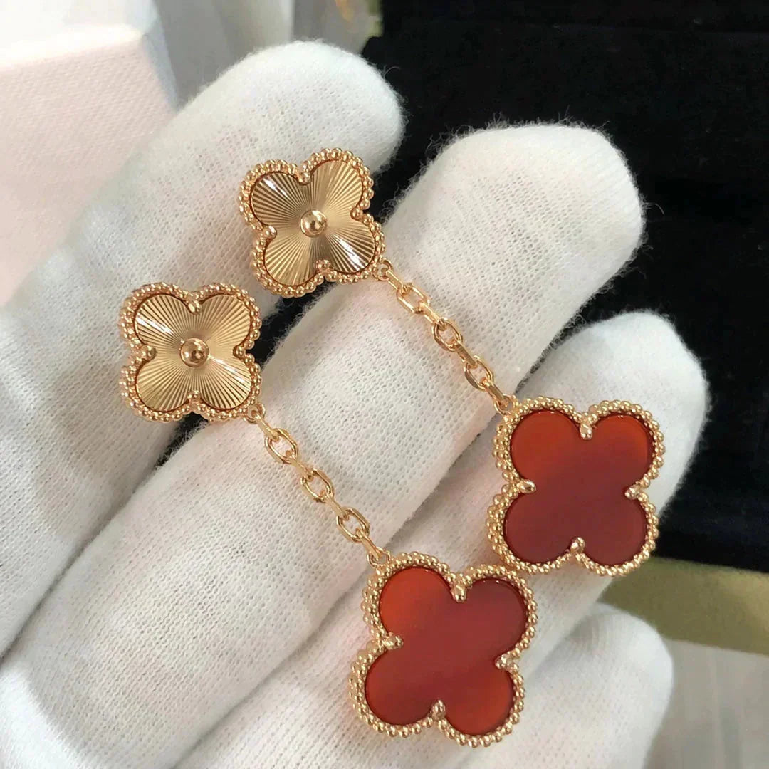 [⭐Renara]CLOVER 2 MOTIF  LASER CARNELIAN EARRINGS