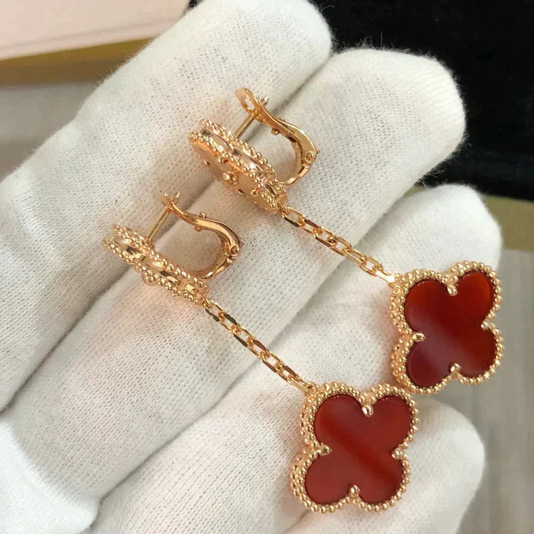[⭐Renara]CLOVER 2 MOTIF  LASER CARNELIAN EARRINGS
