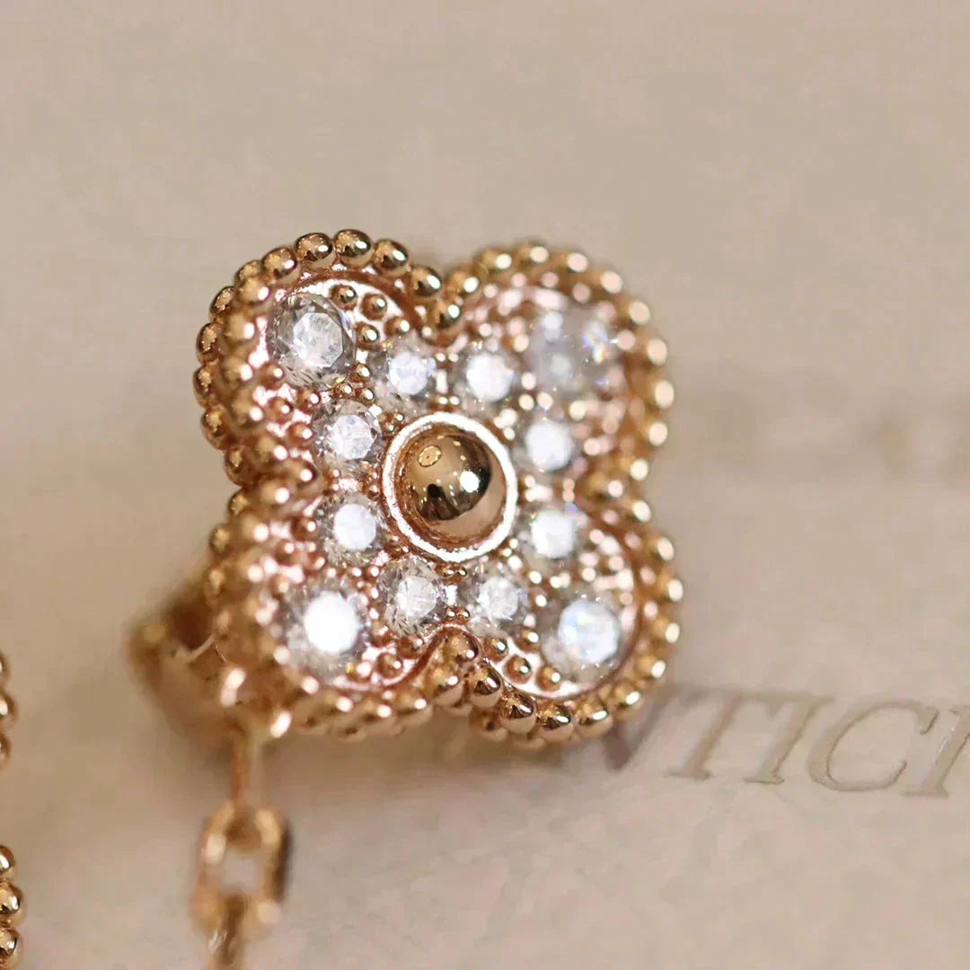 [⭐Renara]CLOVER MEDIUM 1 MOTIFS FUll DIAMOND EARRINGS
