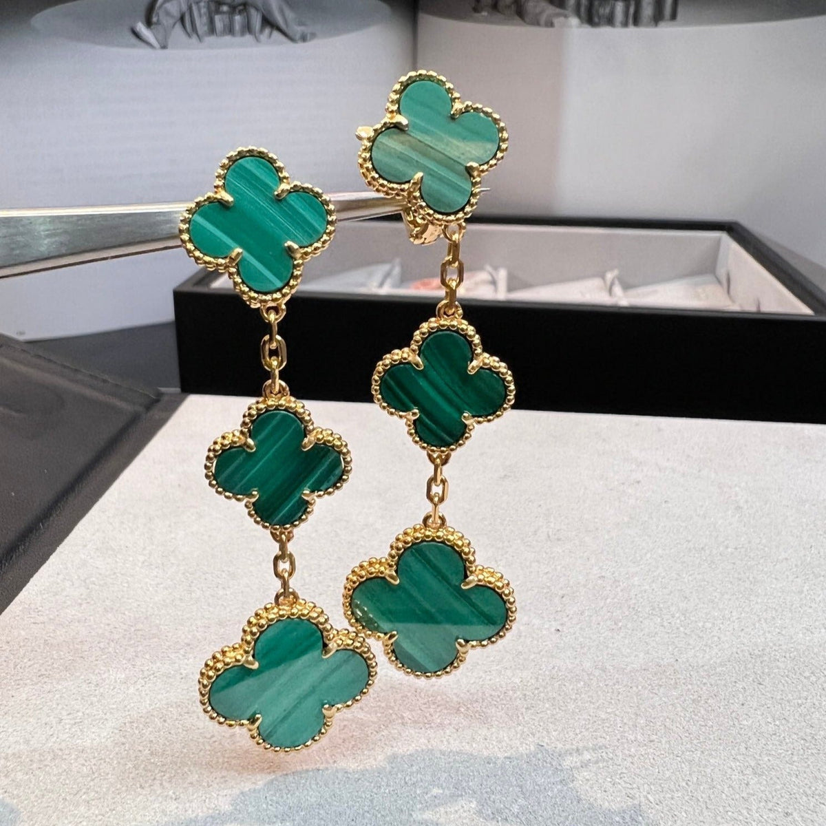 [⭐Renara]CLOVER MALACHITE 3 MOTIFS GOLD