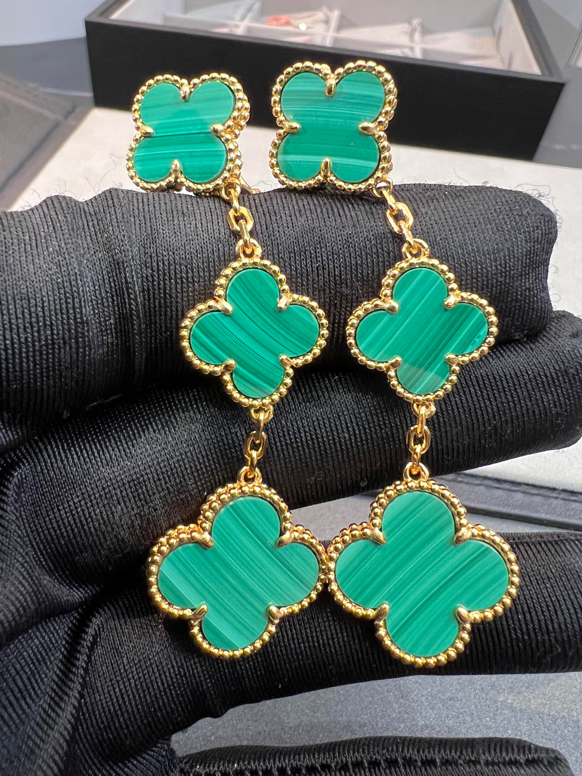 [⭐Renara]CLOVER MALACHITE 3 MOTIFS GOLD