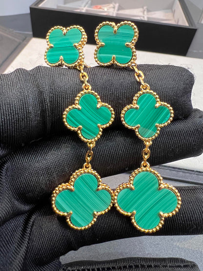 [⭐Renara]CLOVER MALACHITE 3 MOTIFS GOLD