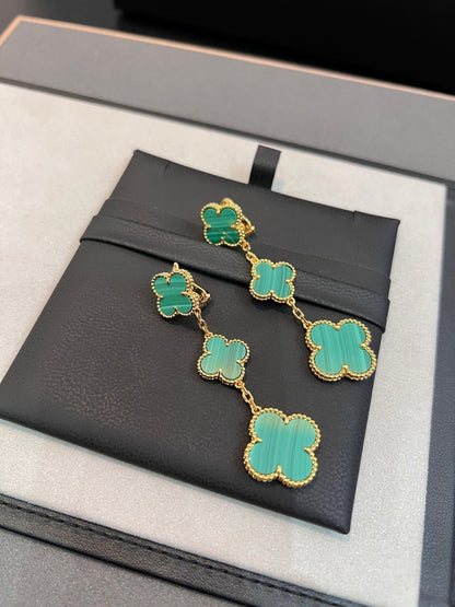 [⭐Renara]CLOVER MALACHITE 3 MOTIFS GOLD