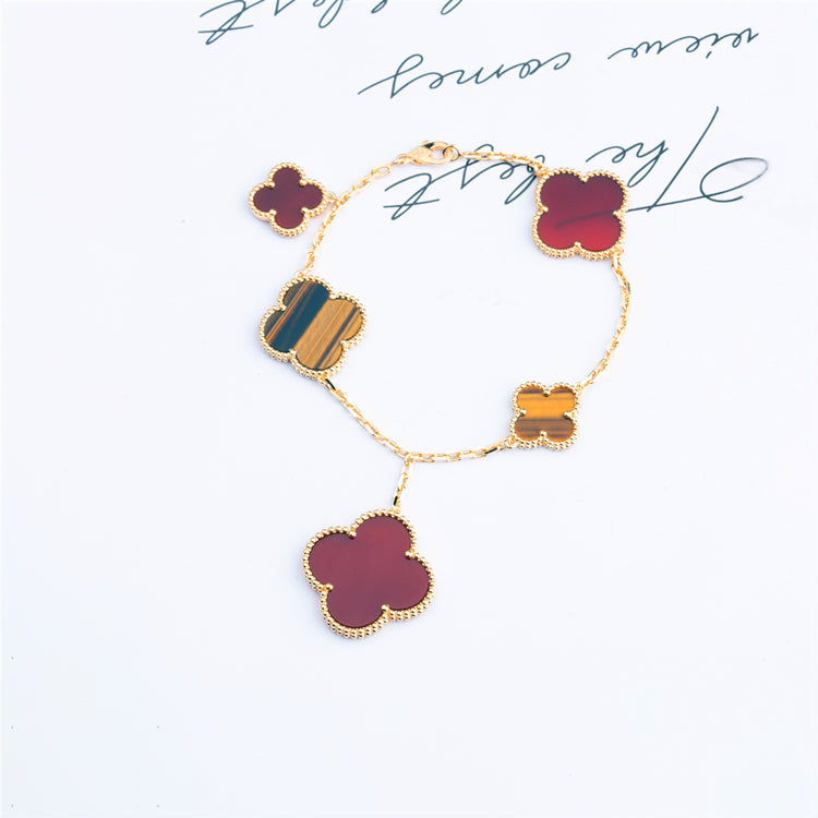 [⭐Renara]CLOVER BRACELET 5 MOTIFS CARNELIAN TIGER EYE
